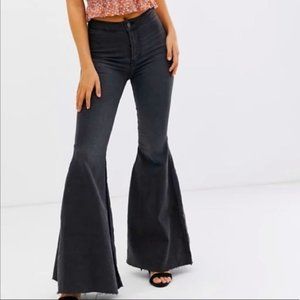 Free People Black Washed Super Flare Jeans Sz 28